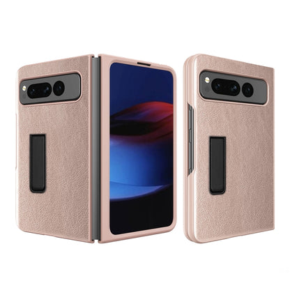 For Google Pixel Fold Litchi Texture Integrated Shockproof Phone Case with Holder(Gold) - Google Cases by buy2fix | Online Shopping UK | buy2fix