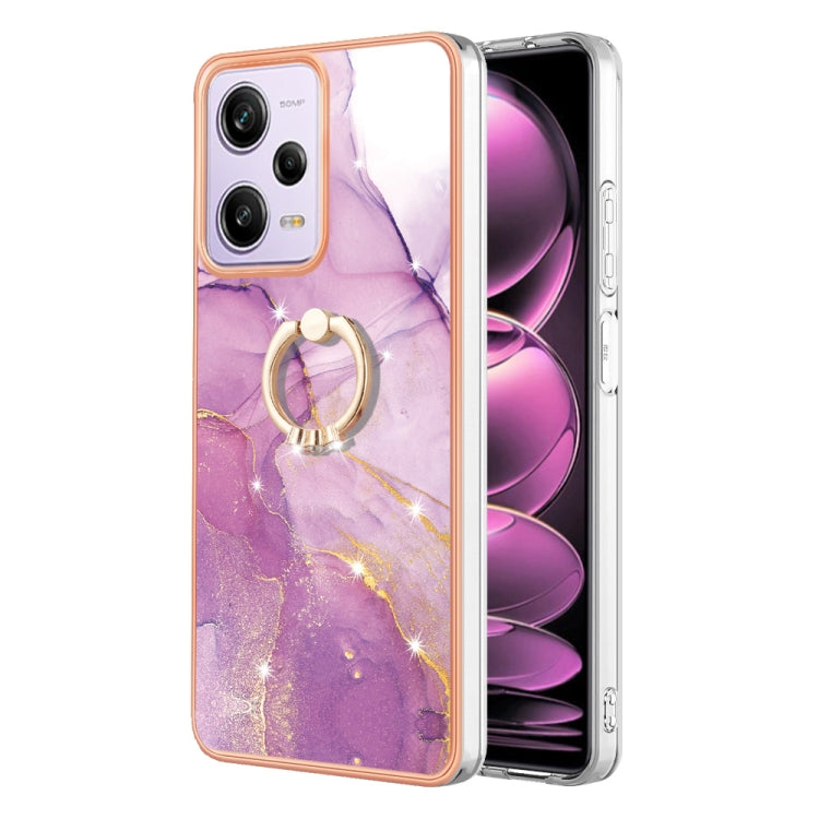 For Xiaomi Redmi Note 12 Pro 5G Global Electroplating Marble IMD TPU Phone Case with Ring Holder(Purple 001) - Xiaomi Cases by buy2fix | Online Shopping UK | buy2fix