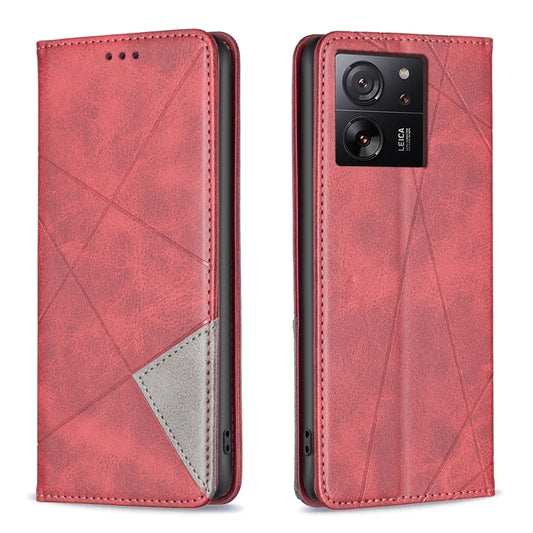For Xiaomi 13T / 13T Pro / Redmi K60 Ultra Rhombus Texture Magnetic Leather Phone Case(Red) - Redmi K60 Ultra Cases by buy2fix | Online Shopping UK | buy2fix