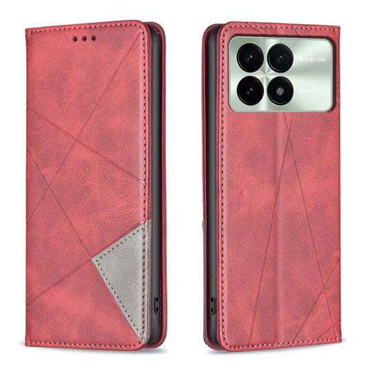 For Xiaomi Redmi K70E Rhombus Texture Magnetic Leather Phone Case(Red) - K70E Cases by buy2fix | Online Shopping UK | buy2fix