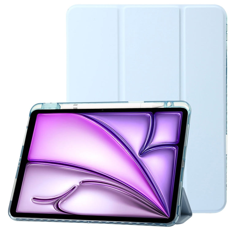 For iPad Air 13 2024 Clear Acrylic 3-Fold Leather Tablet Case(Ice Blue) - iPad Air 13 2024 Cases by buy2fix | Online Shopping UK | buy2fix