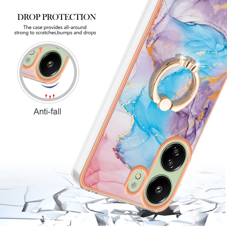 For Xiaomi Redmi 13C 4G Electroplating IMD TPU Phone Case with Ring(Blue Marble) - 13C Cases by buy2fix | Online Shopping UK | buy2fix