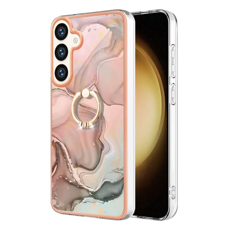 For Samsung Galaxy S24 5G Electroplating Marble Dual-side IMD Phone Case with Ring(Rose Gold 015) - Galaxy S24 5G Cases by buy2fix | Online Shopping UK | buy2fix