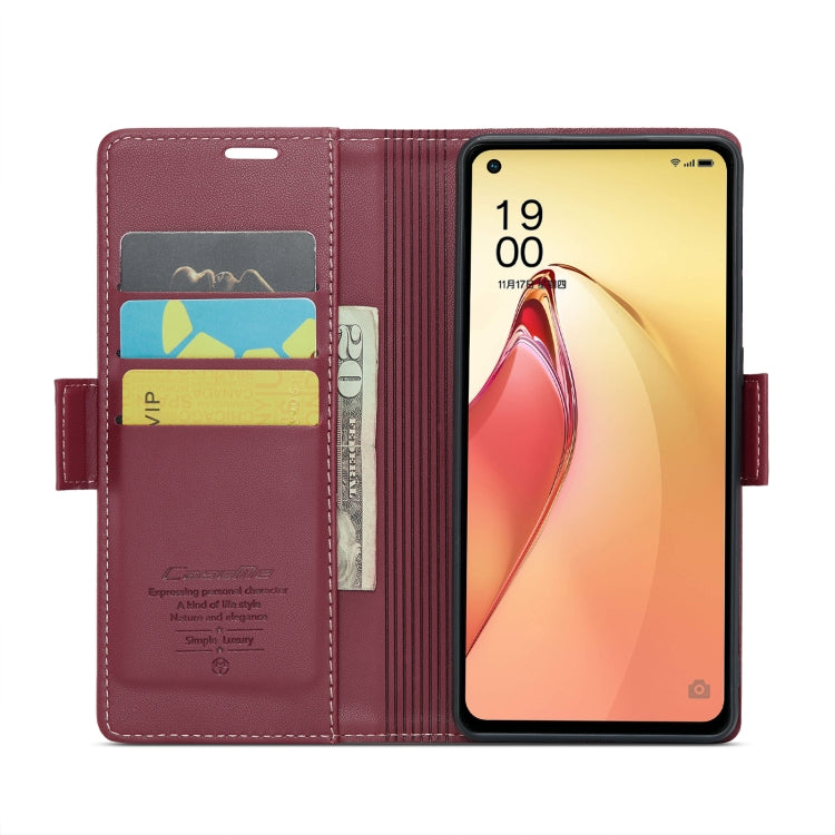 For OPPO Reno8 Pro 5G Global CaseMe 023 Butterfly Buckle Litchi Texture RFID Anti-theft Leather Phone Case(Wine Red) - OPPO Cases by CaseMe | Online Shopping UK | buy2fix