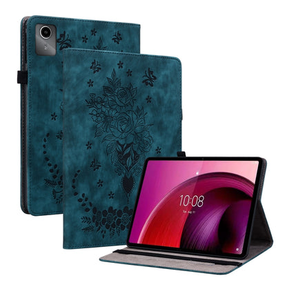 For Lenovo Tab M11/Xiaoxin Pad 11 2024 Butterfly Rose Embossed Leather Tablet Case(Dark Blue) - Lenovo by buy2fix | Online Shopping UK | buy2fix