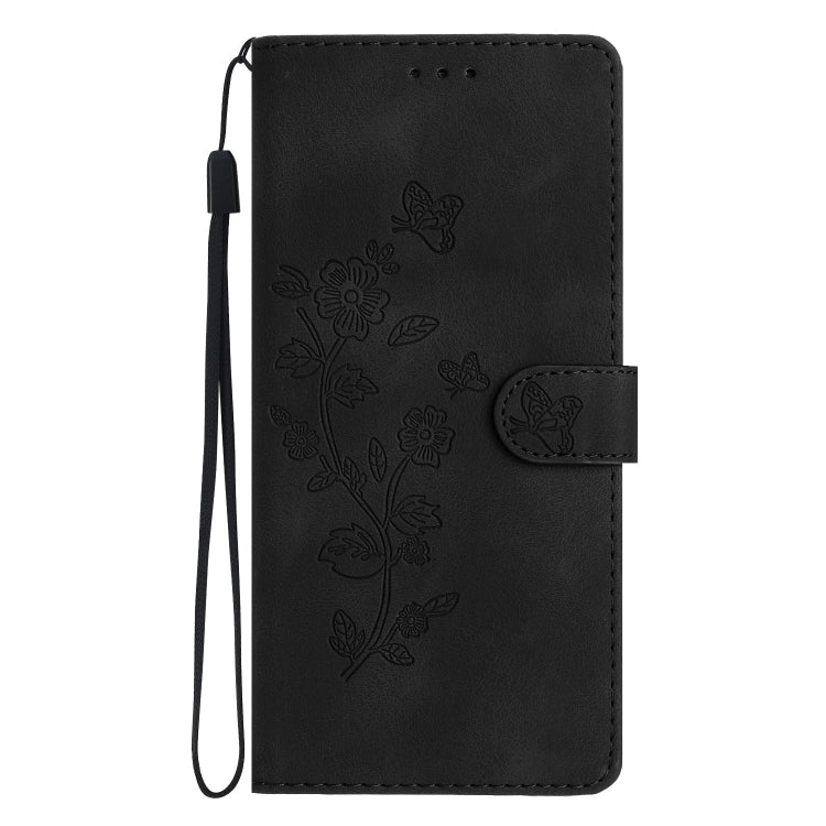 For iPhone 16 Flower Butterfly Embossing Pattern Leather Phone Case(Black) - iPhone 16 Cases by buy2fix | Online Shopping UK | buy2fix