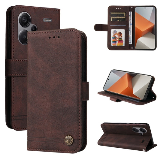 For Xiaomi Redmi Note13 Pro+ 5G Global Skin Feel Life Tree Metal Button Leather Phone Case(Brown) - Note 13 Pro+ Cases by buy2fix | Online Shopping UK | buy2fix