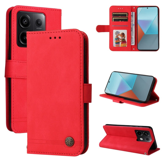 For Xiaomi Redmi Note13 Pro 5G Global Skin Feel Life Tree Metal Button Leather Phone Case(Red) - Note 13 Pro Cases by buy2fix | Online Shopping UK | buy2fix