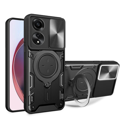 For OPPO A78 4G CD Texture Sliding Camshield Magnetic Holder Phone Case(Black) - OPPO Cases by buy2fix | Online Shopping UK | buy2fix