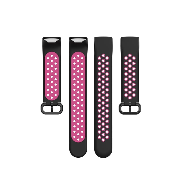 For Fitbit Charge 4 / Charge 3 / Charge 3 SE Watch Button Two Colors Silicone Replacement Strap Watchband(Black Rose Red) - Watch Bands by buy2fix | Online Shopping UK | buy2fix