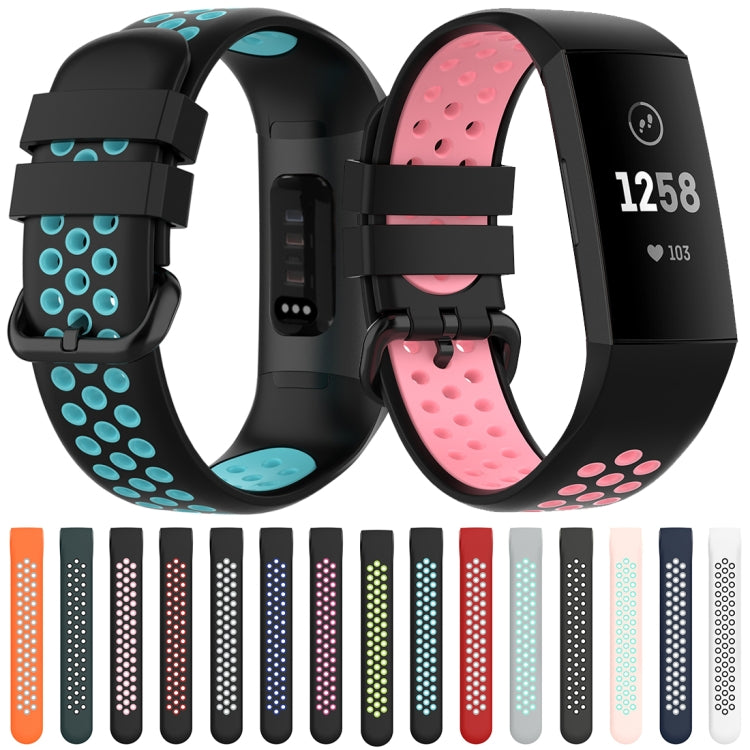 For Fitbit Charge 4 / Charge 3 / Charge 3 SE Watch Button Two Colors Silicone Replacement Strap Watchband(Midnight Blue Grey) - Watch Bands by buy2fix | Online Shopping UK | buy2fix