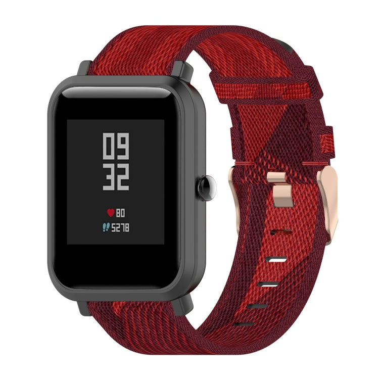 For Amazfit Bip Lite Version 1S / Bip S 20mm Nylon Denim Canvas Replacement Strap Watchband(Red Stripe) - Watch Bands by buy2fix | Online Shopping UK | buy2fix