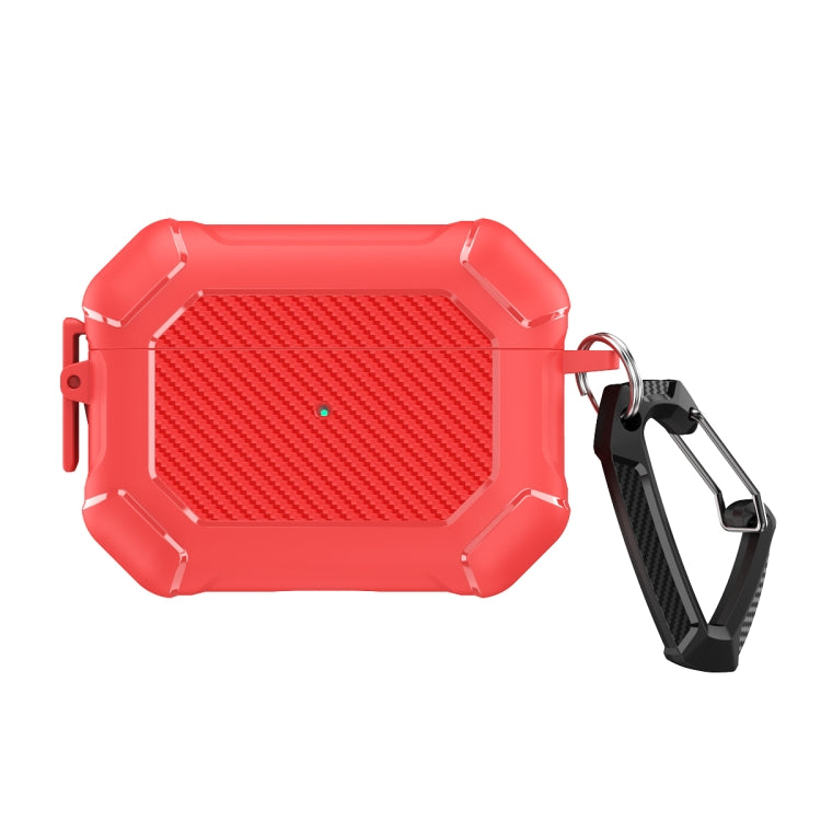 For AirPods Pro 2 Carbon Brazing Dimension TPU+PC Headphone Protective Cover with Switch Lock & Carabiner(Red) - For AirPods Pro 2 by buy2fix | Online Shopping UK | buy2fix