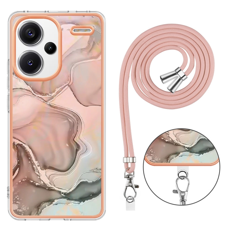 For Xiaomi Redmi Note 13 Pro+ 5G Electroplating Marble Dual-side IMD Phone Case with Lanyard(Rose Gold 015) - Note 13 Pro+ Cases by buy2fix | Online Shopping UK | buy2fix