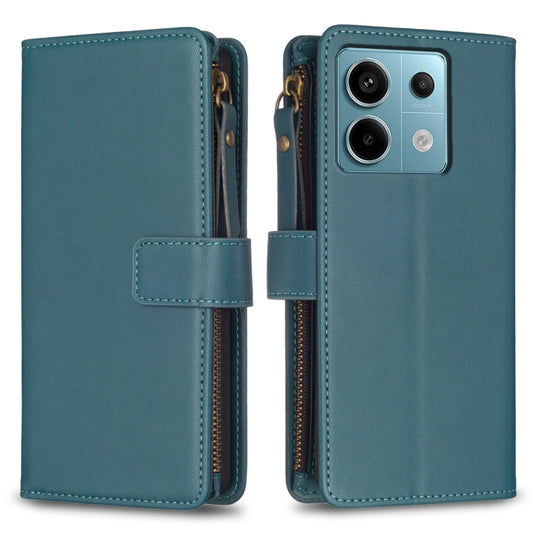For Xiaomi Redmi Note 13 Pro 4G Global 9 Card Slots Zipper Wallet Leather Flip Phone Case(Green) - Note 13 Pro Cases by buy2fix | Online Shopping UK | buy2fix