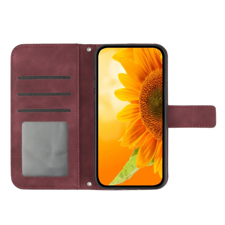 For iPhone SE 2024 Skin Feel Sun Flower Embossed Flip Leather Phone Case with Lanyard(Wine Red) - More iPhone Cases by buy2fix | Online Shopping UK | buy2fix