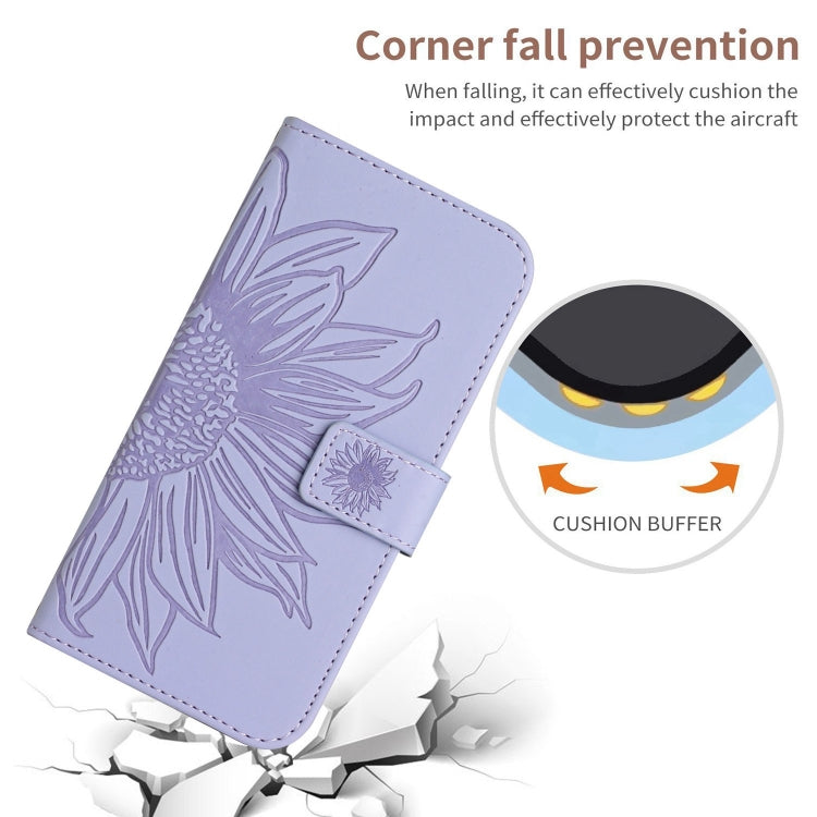 For iPhone 16 Pro Max Skin Feel Sun Flower Embossed Flip Leather Phone Case with Lanyard(Purple) - iPhone 16 Pro Max Cases by buy2fix | Online Shopping UK | buy2fix