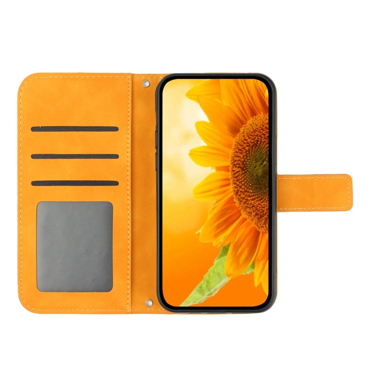 For iPhone 16 Pro Max Skin Feel Sun Flower Embossed Flip Leather Phone Case with Lanyard(Yellow) - iPhone 16 Pro Max Cases by buy2fix | Online Shopping UK | buy2fix