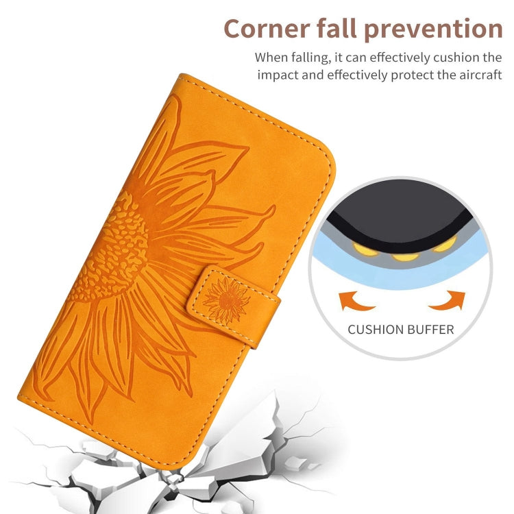 For iPhone 16 Pro Skin Feel Sun Flower Embossed Flip Leather Phone Case with Lanyard(Yellow) - iPhone 16 Pro Cases by buy2fix | Online Shopping UK | buy2fix