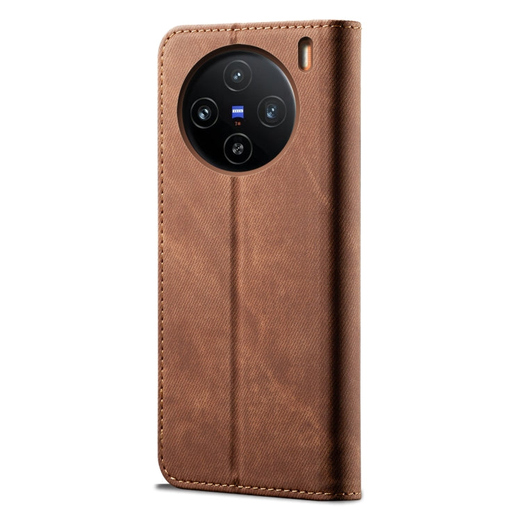 For vivo X100 Pro Denim Texture Flip Leather Phone Case(Brown) - X100 Pro Cases by imak | Online Shopping UK | buy2fix