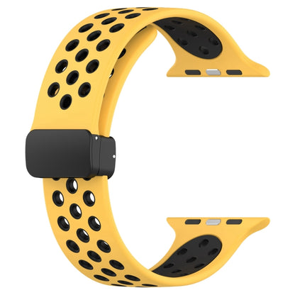 For Apple Watch 8 41mm Magnetic Buckle Silicone Watch Band(Yellow Black) - Watch Bands by buy2fix | Online Shopping UK | buy2fix