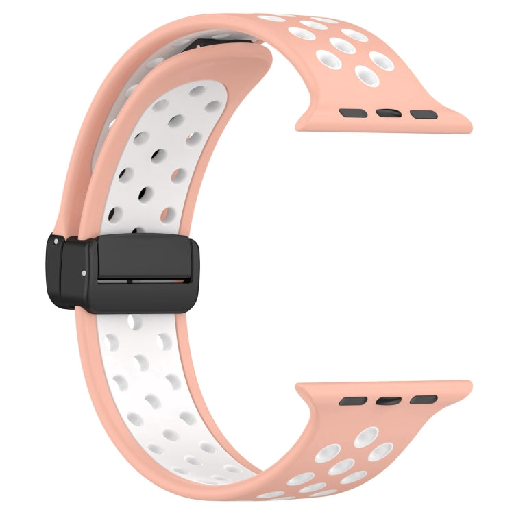 For Apple Watch 7 45mm Magnetic Buckle Silicone Watch Band(Pink White) - Watch Bands by buy2fix | Online Shopping UK | buy2fix