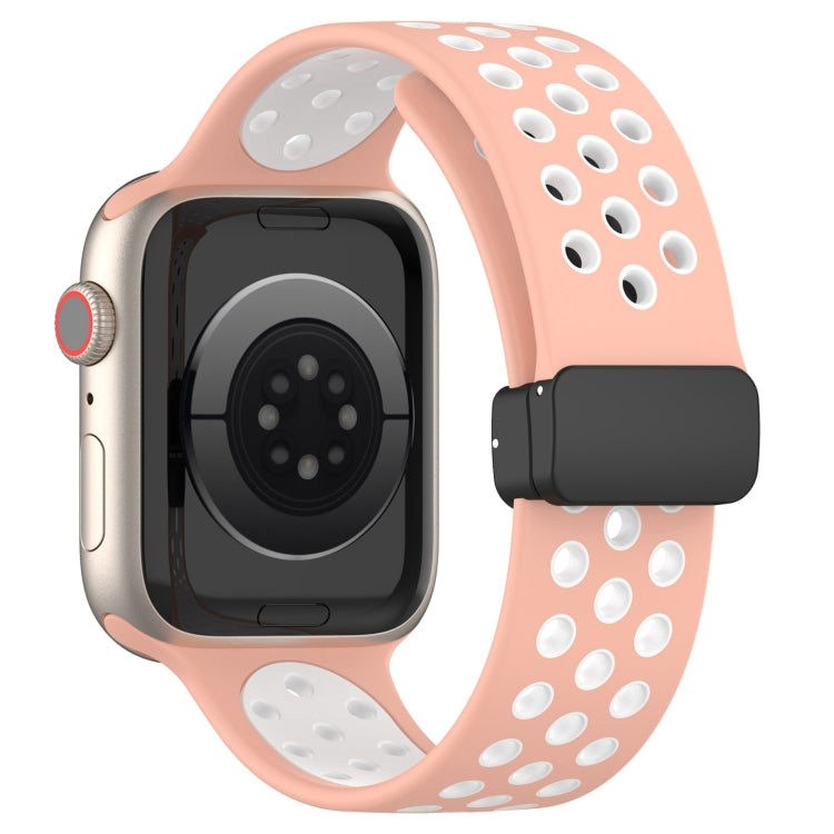 For Apple Watch 7 45mm Magnetic Buckle Silicone Watch Band(Pink White) - Watch Bands by buy2fix | Online Shopping UK | buy2fix