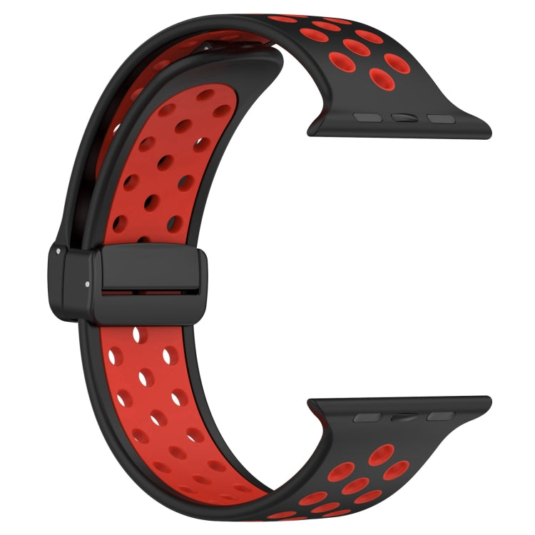 For Apple Watch SE 44mm Magnetic Buckle Silicone Watch Band(Black Red) - Watch Bands by buy2fix | Online Shopping UK | buy2fix