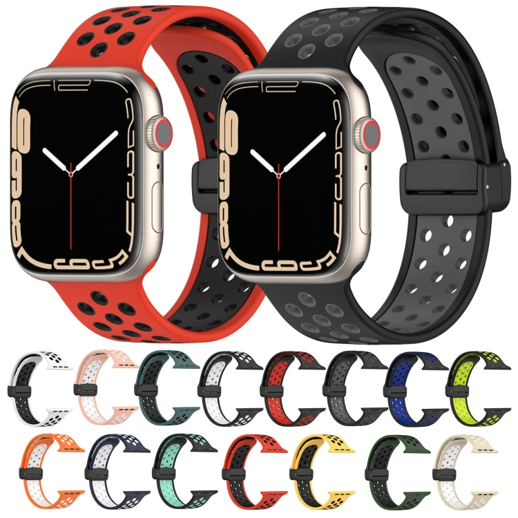 For Apple Watch 7 45mm Magnetic Buckle Silicone Watch Band(Red Black) - Watch Bands by buy2fix | Online Shopping UK | buy2fix