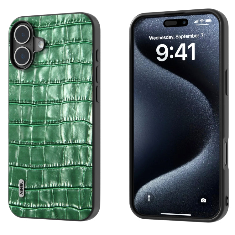 For iPhone 16 ABEEL Crocodile Texture Genuine Leather Phone Case(Green) - iPhone 16 Cases by buy2fix | Online Shopping UK | buy2fix