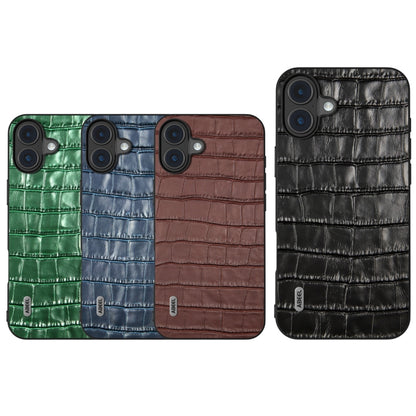 For iPhone 16 ABEEL Crocodile Texture Genuine Leather Phone Case(Green) - iPhone 16 Cases by buy2fix | Online Shopping UK | buy2fix