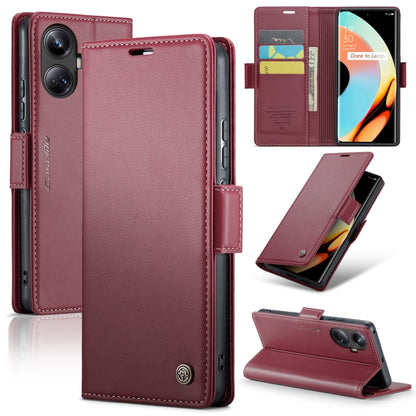 For Realme 10 Pro+ CaseMe 023 Butterfly Buckle Litchi Texture RFID Anti-theft Leather Phone Case(Wine Red) - Realme Cases by CaseMe | Online Shopping UK | buy2fix