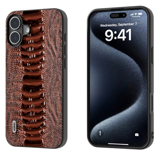 For iPhone 16 Plus ABEEL Genuine Leather Weilai Series Phone Case(Coffee) - iPhone 16 Plus Cases by buy2fix | Online Shopping UK | buy2fix