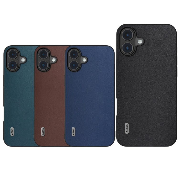 For iPhone 16 Plus ABEEL Genuine Leather Xiaoya Series Phone Case(Blue) - iPhone 16 Plus Cases by buy2fix | Online Shopping UK | buy2fix