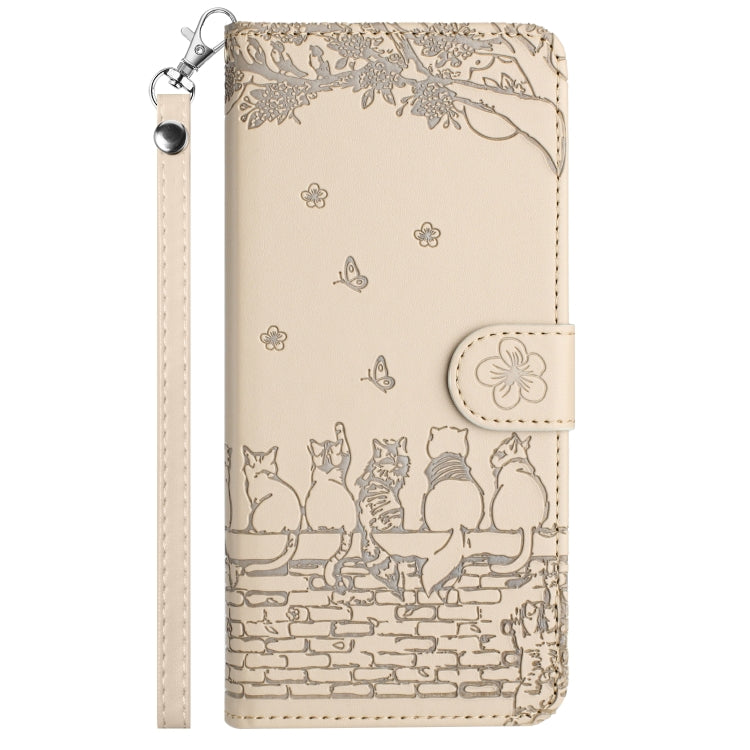 For Google Pixel 9 Pro XL Cat Embossing Pattern Leather Phone Case with Lanyard(Beige) - Google Cases by buy2fix | Online Shopping UK | buy2fix