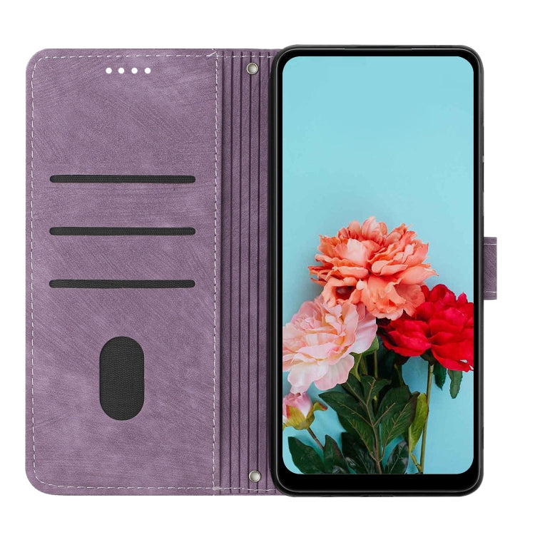 For Xiaomi 14 Pro Skin Feel Stripe Pattern Leather Phone Case with Long Lanyard(Purple) - 14 Pro Cases by buy2fix | Online Shopping UK | buy2fix