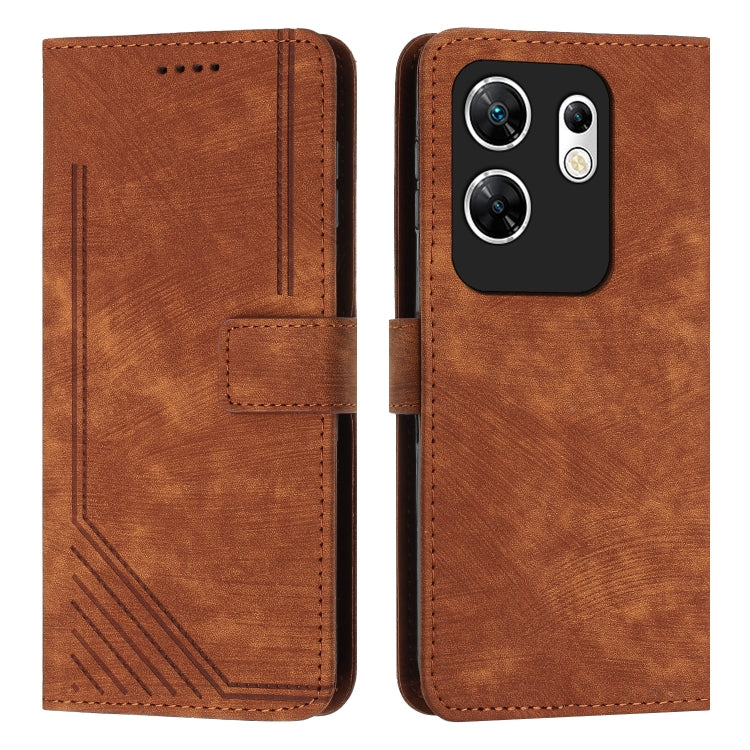 For Infinix Zero 30 4G Skin Feel Stripe Pattern Leather Phone Case with Lanyard(Brown) - Infinix Cases by buy2fix | Online Shopping UK | buy2fix