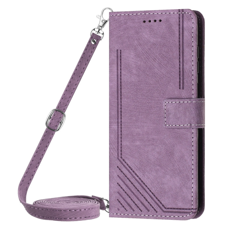 For Infinix Zero 30 5G Skin Feel Stripe Pattern Leather Phone Case with Lanyard(Purple) - Infinix Cases by buy2fix | Online Shopping UK | buy2fix