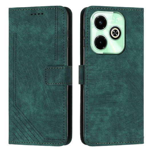 For Infinix Hot 40i Skin Feel Stripe Pattern Leather Phone Case with Lanyard(Green) - Infinix Cases by buy2fix | Online Shopping UK | buy2fix