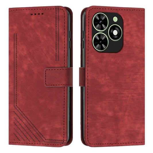 For Infinix Smart 8 Skin Feel Stripe Pattern Leather Phone Case with Lanyard(Red) - Infinix Cases by buy2fix | Online Shopping UK | buy2fix