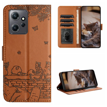 For Xiaomi Redmi Note 12 4G Global Cat Embossing Pattern Leather Phone Case with Lanyard(Brown) - Xiaomi Cases by buy2fix | Online Shopping UK | buy2fix