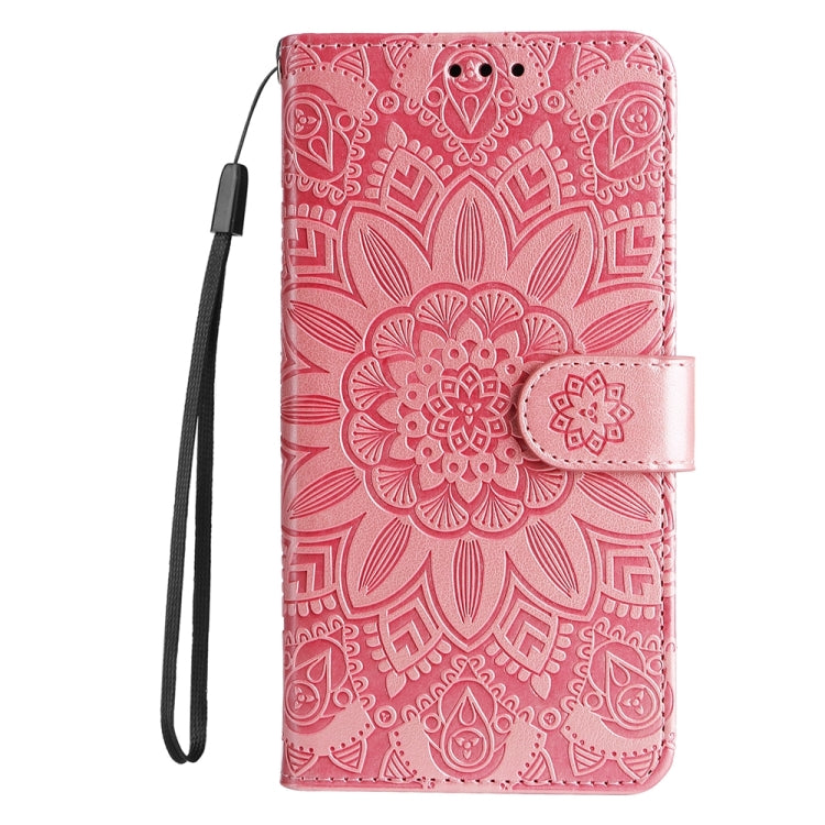 For iPhone 16 Plus Embossed Sunflower Leather Phone Case(Pink) - iPhone 16 Plus Cases by buy2fix | Online Shopping UK | buy2fix