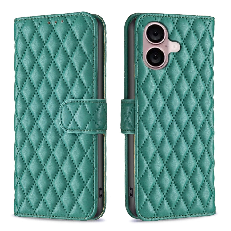 For iPhone 16 Plus Diamond Lattice Wallet Flip Leather Phone Case(Green) - iPhone 16 Plus Cases by buy2fix | Online Shopping UK | buy2fix