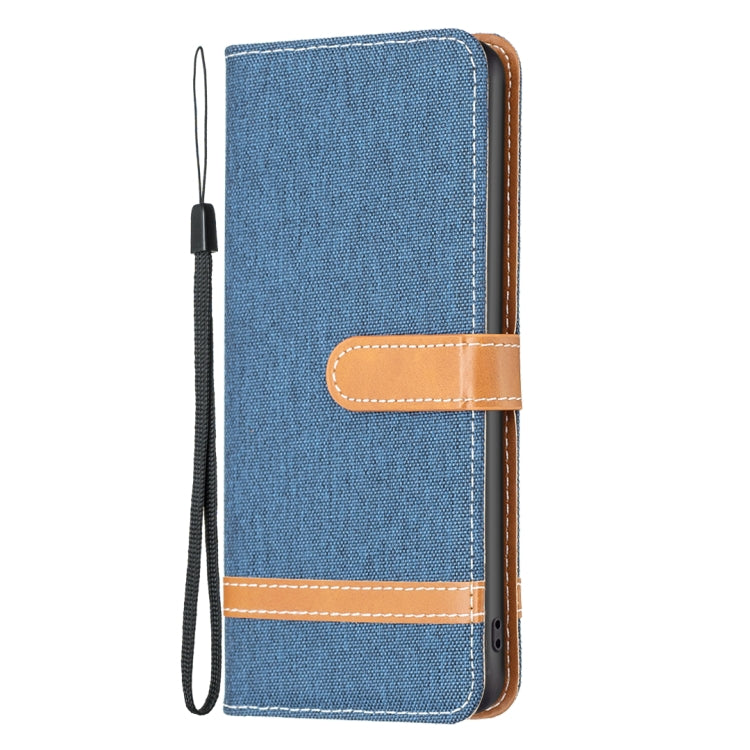 For iPhone 16 Pro Color Block Denim Texture Leather Phone Case(Dark Blue) - iPhone 16 Pro Cases by buy2fix | Online Shopping UK | buy2fix