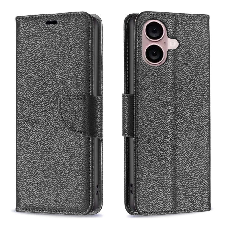 For iPhone 16 Litchi Texture Pure Color Flip Leather Phone Case(Black) - iPhone 16 Cases by buy2fix | Online Shopping UK | buy2fix