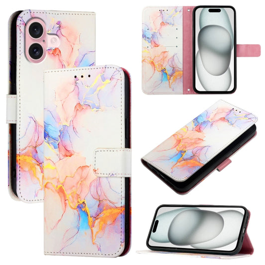 For iPhone 16 PT003 Marble Pattern Flip Leather Phone Case(Galaxy Marble White LS004) - iPhone 16 Cases by buy2fix | Online Shopping UK | buy2fix