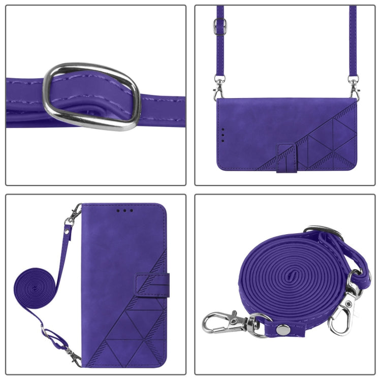 For iPhone 16 Pro Max Crossbody 3D Embossed Flip Leather Phone Case(Purple) - iPhone 16 Pro Max Cases by buy2fix | Online Shopping UK | buy2fix