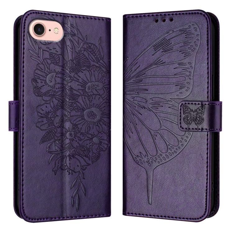 For iPhone SE 2024 Embossed Butterfly Leather Phone Case(Dark Purple) - More iPhone Cases by buy2fix | Online Shopping UK | buy2fix