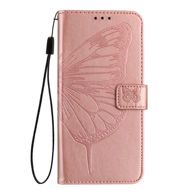 For iPhone 16 Pro Embossed Butterfly Leather Phone Case(Rose Gold) - iPhone 16 Pro Cases by buy2fix | Online Shopping UK | buy2fix