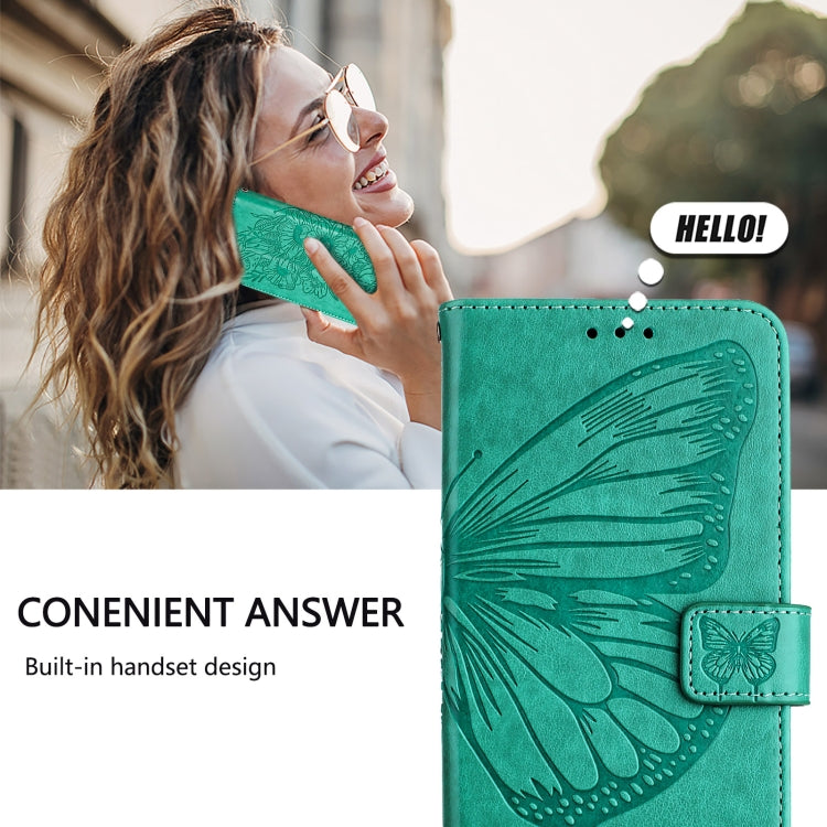 For iPhone 16 Plus Embossed Butterfly Leather Phone Case(Green) - iPhone 16 Plus Cases by buy2fix | Online Shopping UK | buy2fix